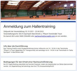 Anmeldung zum Hallen-Nachwuchstraining